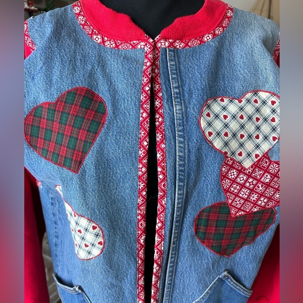 Upcycled Handmade Denim Jacket Wrangler x Jerzees Women's XL Patchwork Dog - Picture 5 of 13